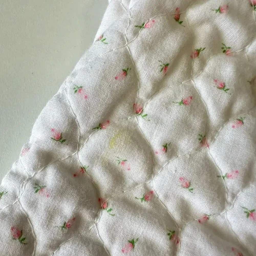 Vintage A Tiny Tots Original Quilted Jumpsuit Girls Toddler 18M White Pink Roses